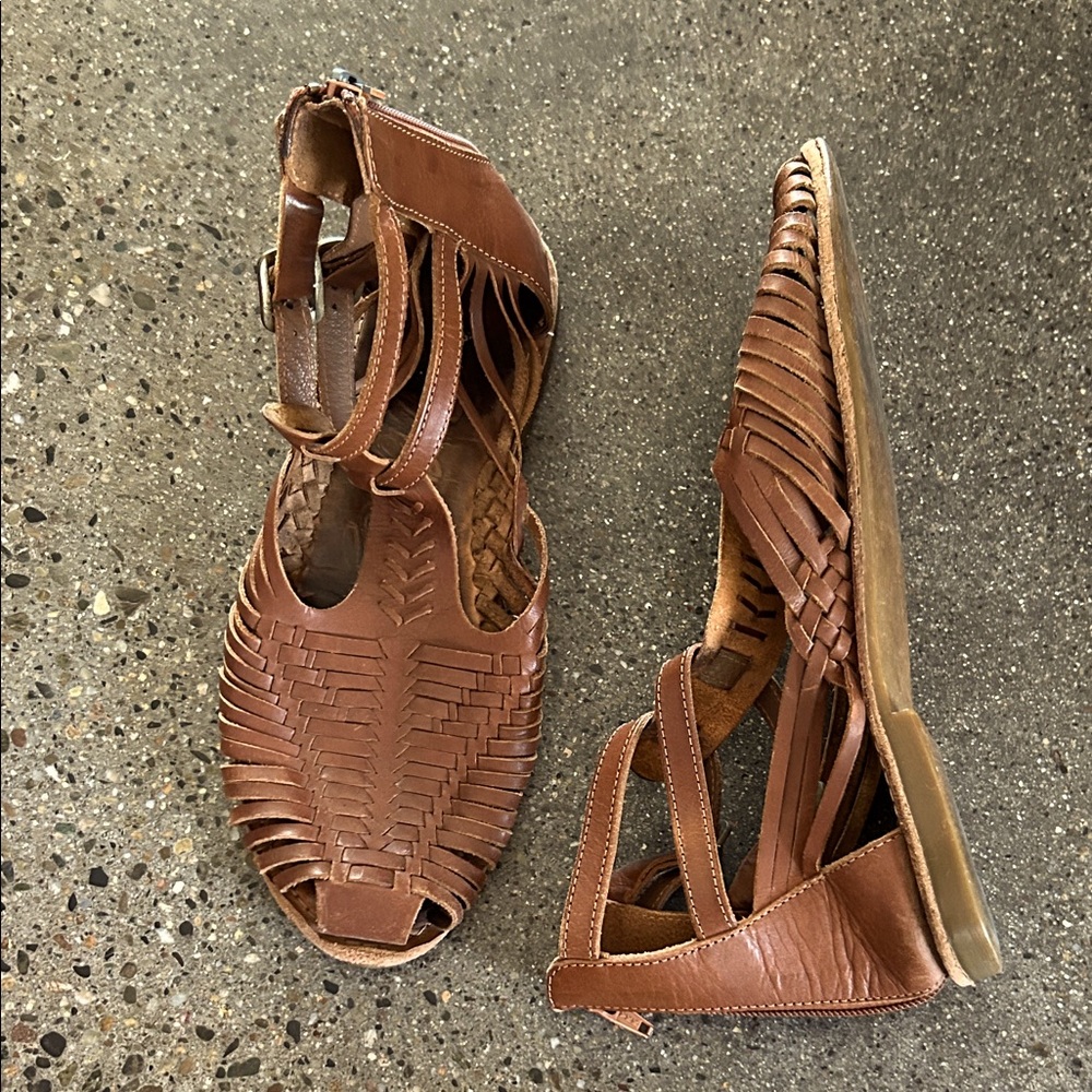 Brown Rebel Leather Strappy Sandals